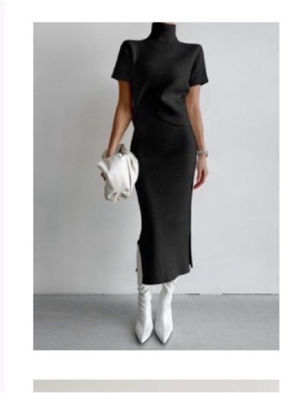 Black High Neck ribbed two piece set